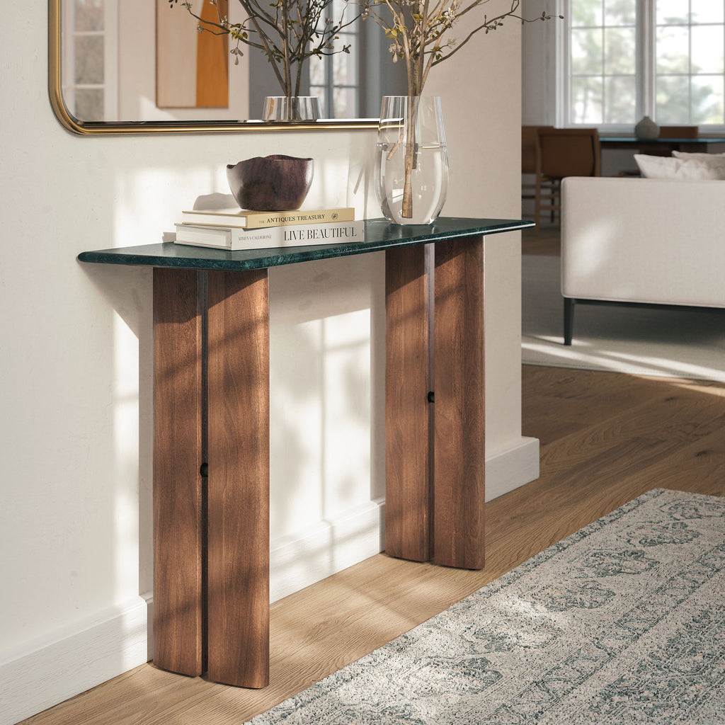 Amistad 46 Inch Marble Console Table - Walnut Green Marble
