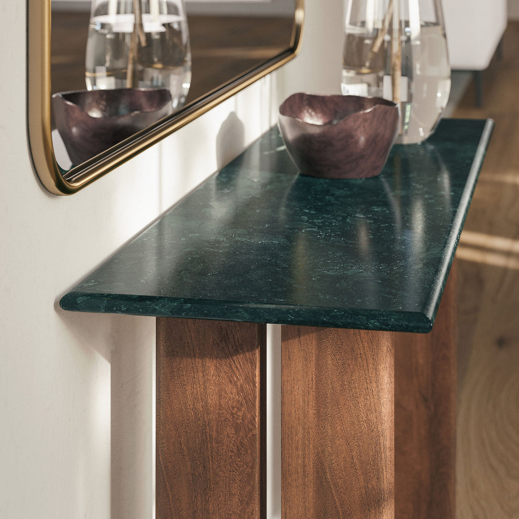 Amistad 46 Inch Marble Console Table - Walnut Green Marble