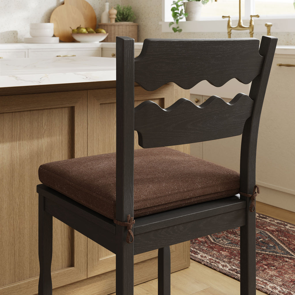 Jax Oak Wood Counter Stool With Wavy Razor Back and Cushion - Black Cocoa