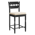 Jax Oak Wood Counter Stool With Wavy Razor Back and Cushion - Black Oatmeal Stripe
