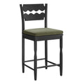 Jax Oak Wood Counter Stool With Wavy Razor Back and Cushion - Black Sage