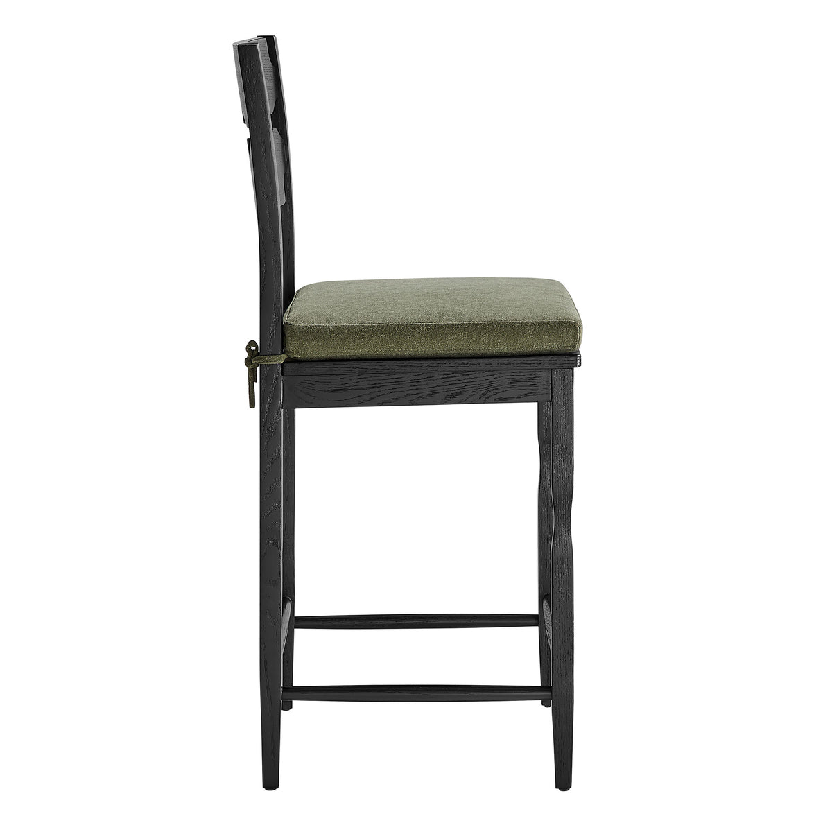 Jax Oak Wood Counter Stool With Wavy Razor Back and Cushion - Black Sage