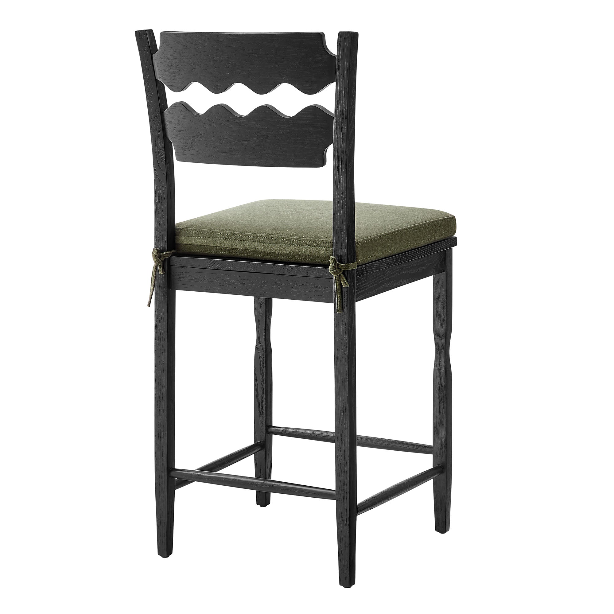 Jax Oak Wood Counter Stool With Wavy Razor Back and Cushion - Black Sage