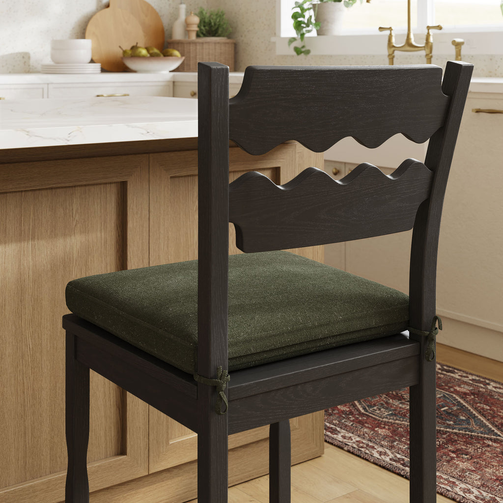 Jax Oak Wood Counter Stool With Wavy Razor Back and Cushion - Black Sage