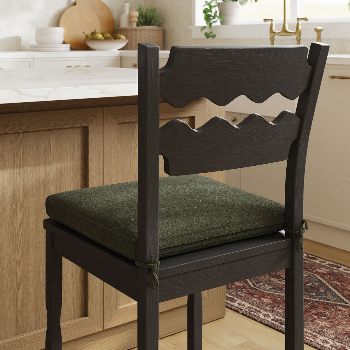 Jax Oak Wood Counter Stool With Wavy Razor Back and Cushion - Black Sage