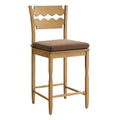 Jax Oak Wood Counter Stool With Wavy Razor Back and Cushion - Weathered Oak Cocoa