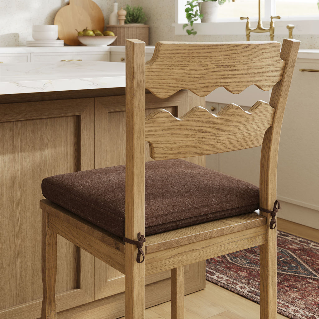 Jax Oak Wood Counter Stool With Wavy Razor Back and Cushion - Weathered Oak Cocoa