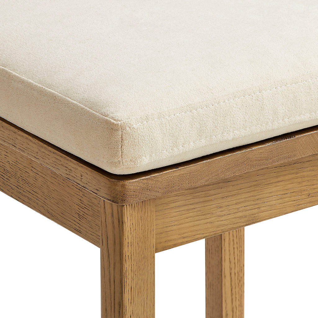 Jax Oak Wood Counter Stool With Wavy Razor Back and Cushion - Weathered Oak Linen
