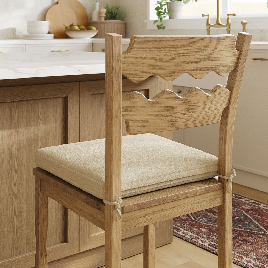 Jax Oak Wood Counter Stool With Wavy Razor Back and Cushion - Weathered Oak Linen
