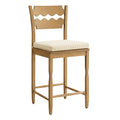 Jax Oak Wood Counter Stool With Wavy Razor Back and Cushion - Weathered Oak Oatmeal Stripe