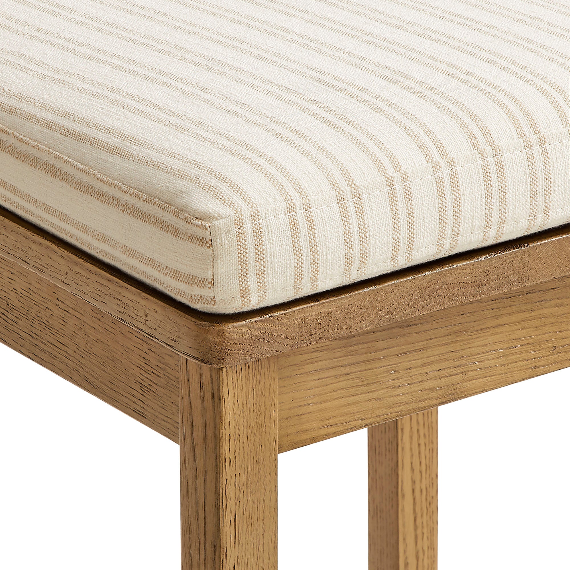 Jax Oak Wood Counter Stool With Wavy Razor Back and Cushion - Weathered Oak Oatmeal Stripe