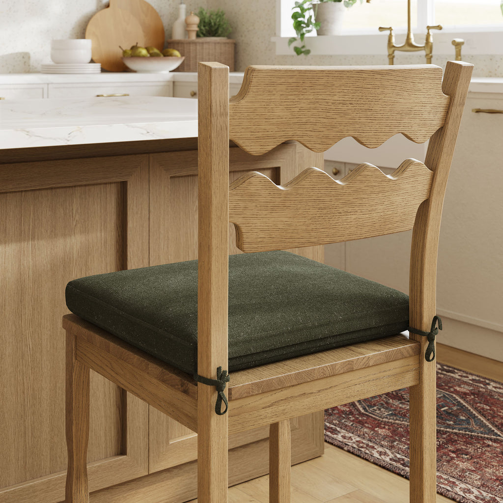 Jax Oak Wood Counter Stool With Wavy Razor Back and Cushion - Weathered Oak Sage