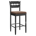 Jax Oak Wood Bar Stool With Wavy Razor Back and Cushion - Black Cocoa