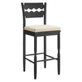 Jax Oak Wood Bar Stool With Wavy Razor Back and Cushion - Black Linen