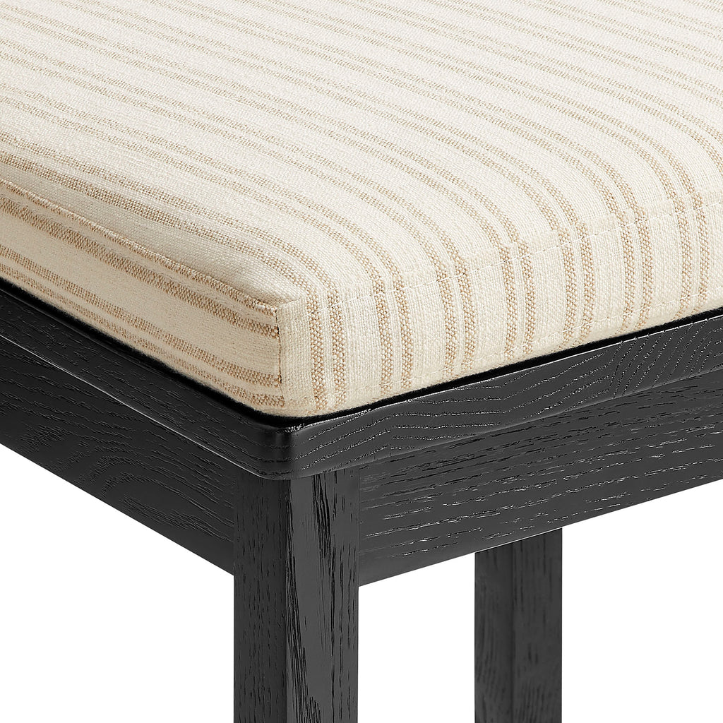 Jax Oak Wood Bar Stool With Wavy Razor Back and Cushion - Black Oatmeal Stripe