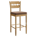 Jax Oak Wood Bar Stool With Wavy Razor Back and Cushion - Weathered Oak Cocoa