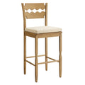 Jax Oak Wood Bar Stool With Wavy Razor Back and Cushion - Weathered Oak Oatmeal Stripe