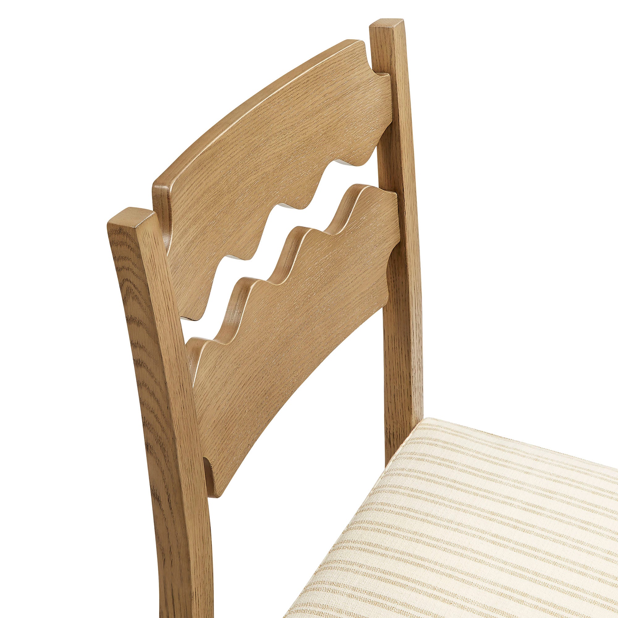 Jax Oak Wood Bar Stool With Wavy Razor Back and Cushion - Weathered Oak Oatmeal Stripe