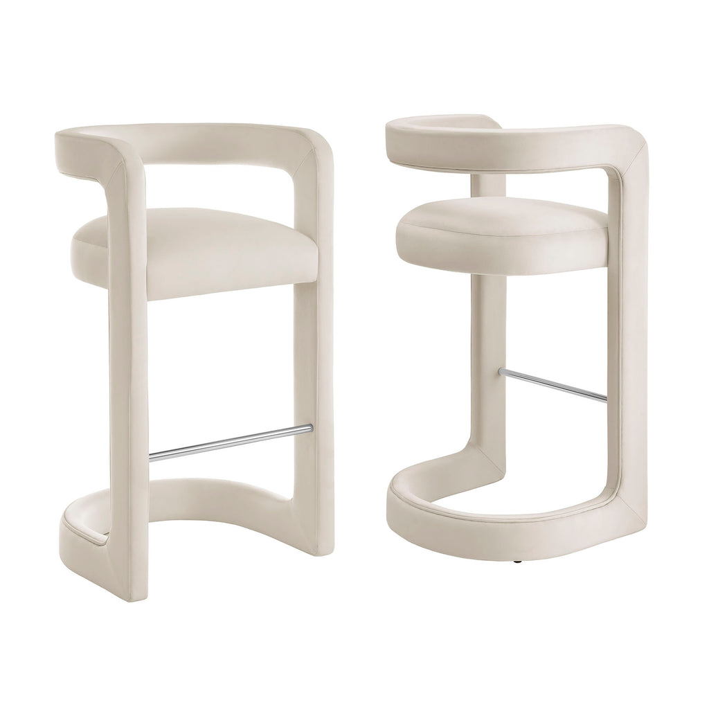 Winslow Performance Velvet Bar Stool Set of 2 - Alabaster