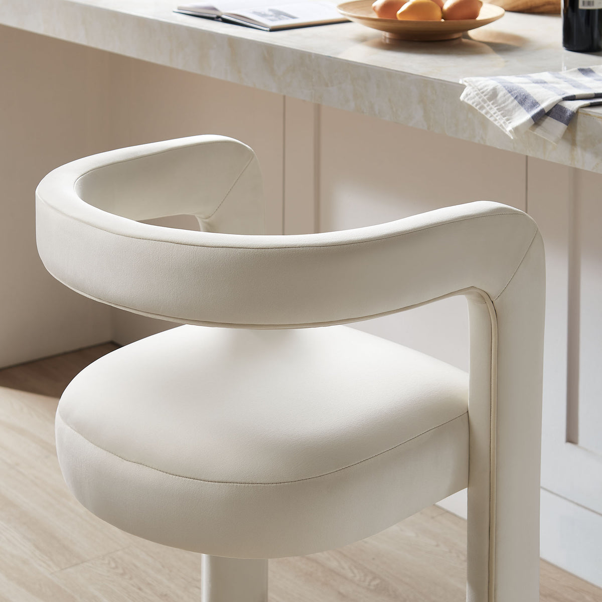 Winslow Performance Velvet Bar Stool Set of 2 - Alabaster
