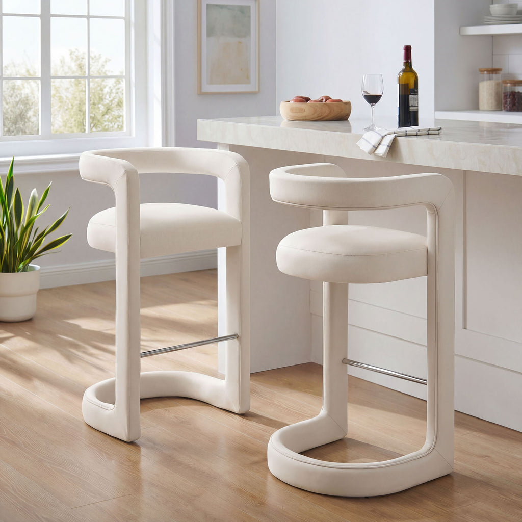 Winslow Performance Velvet Bar Stool Set of 2 - Alabaster