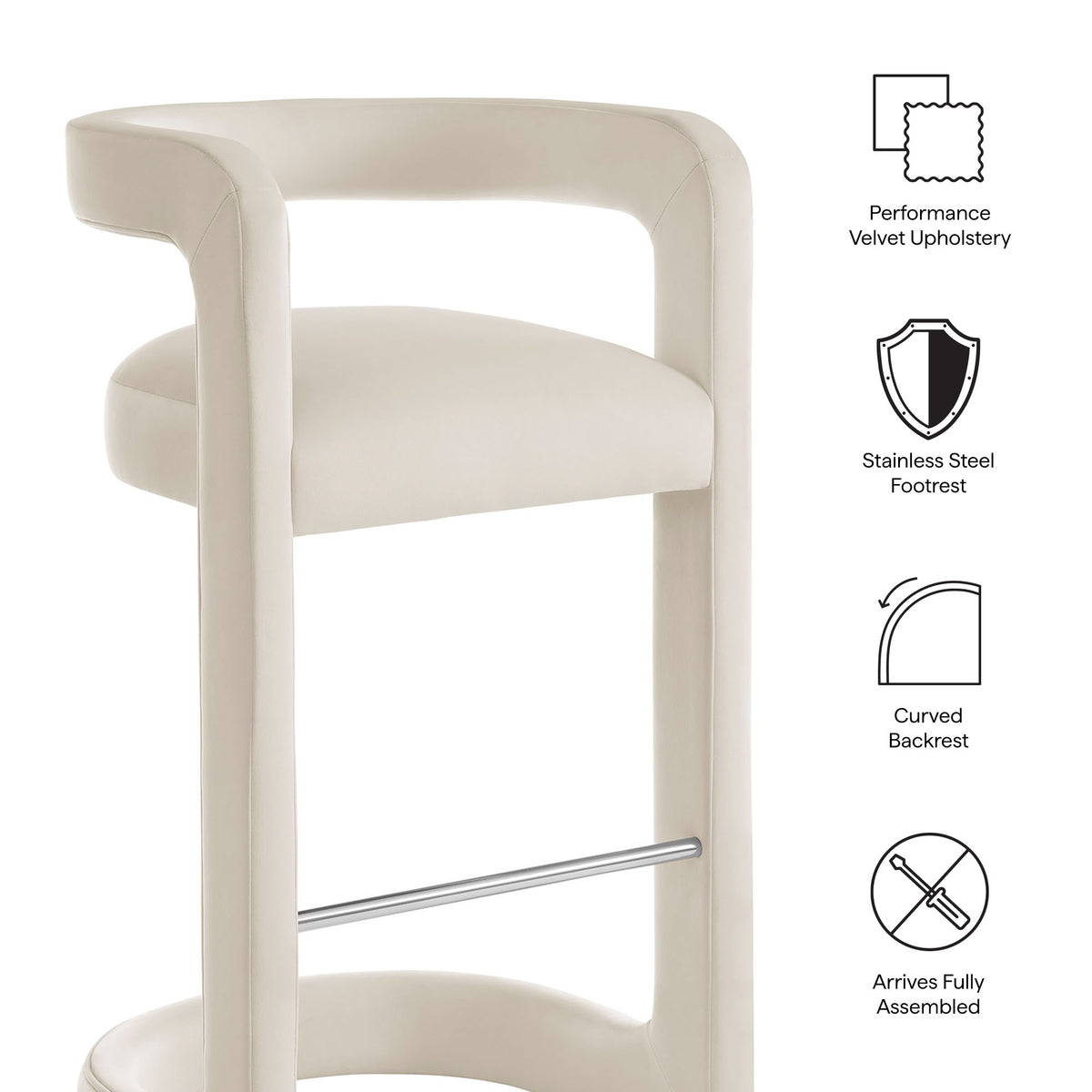 Winslow Performance Velvet Bar Stool Set of 2 - Alabaster