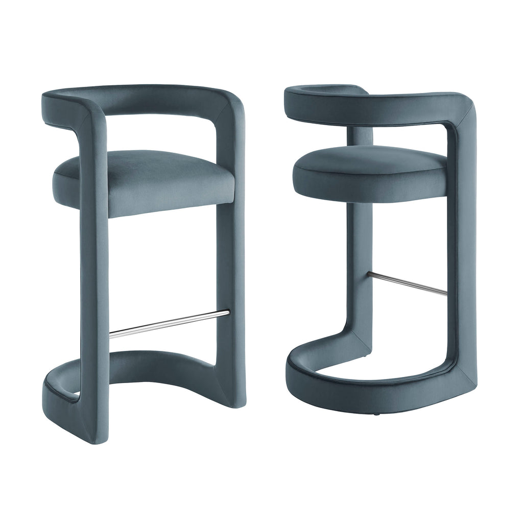 Winslow Performance Velvet Bar Stool Set of 2 - Cadet Blue