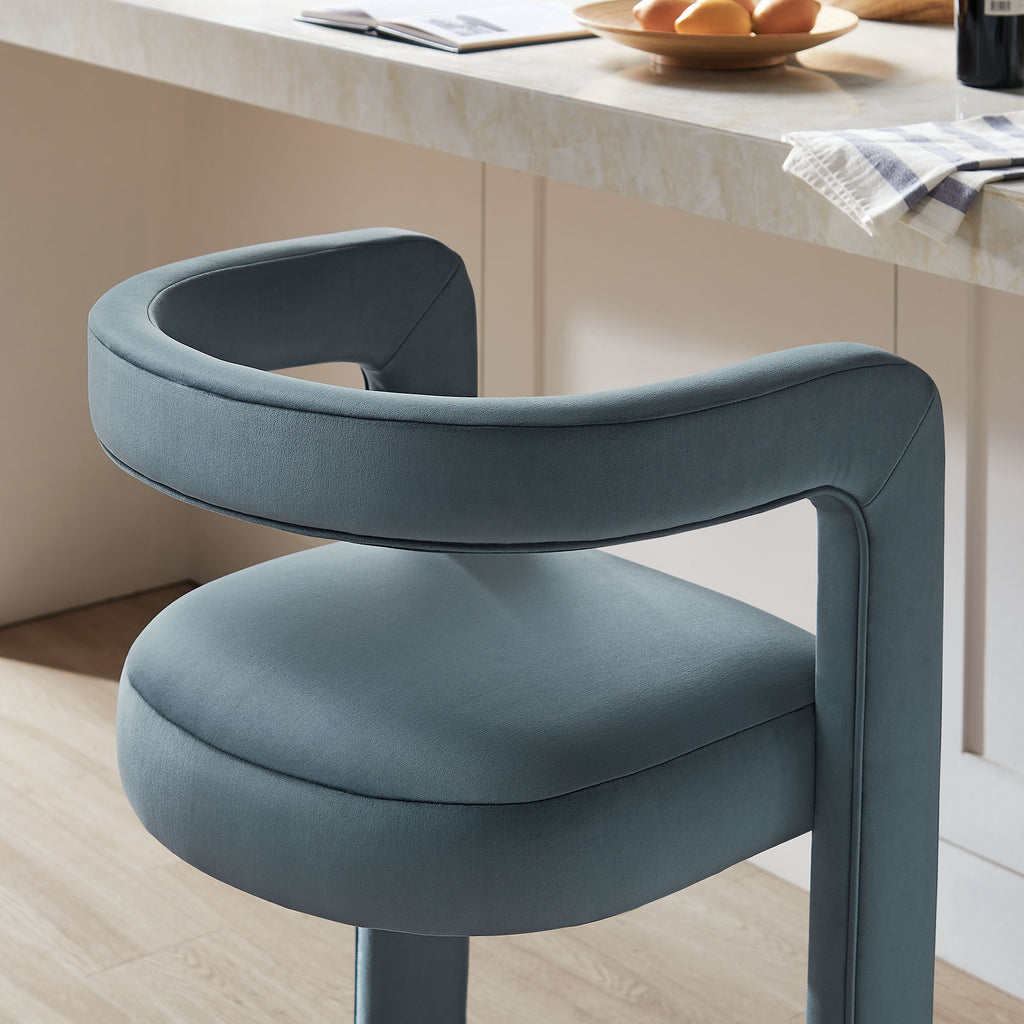 Winslow Performance Velvet Bar Stool Set of 2 - Cadet Blue