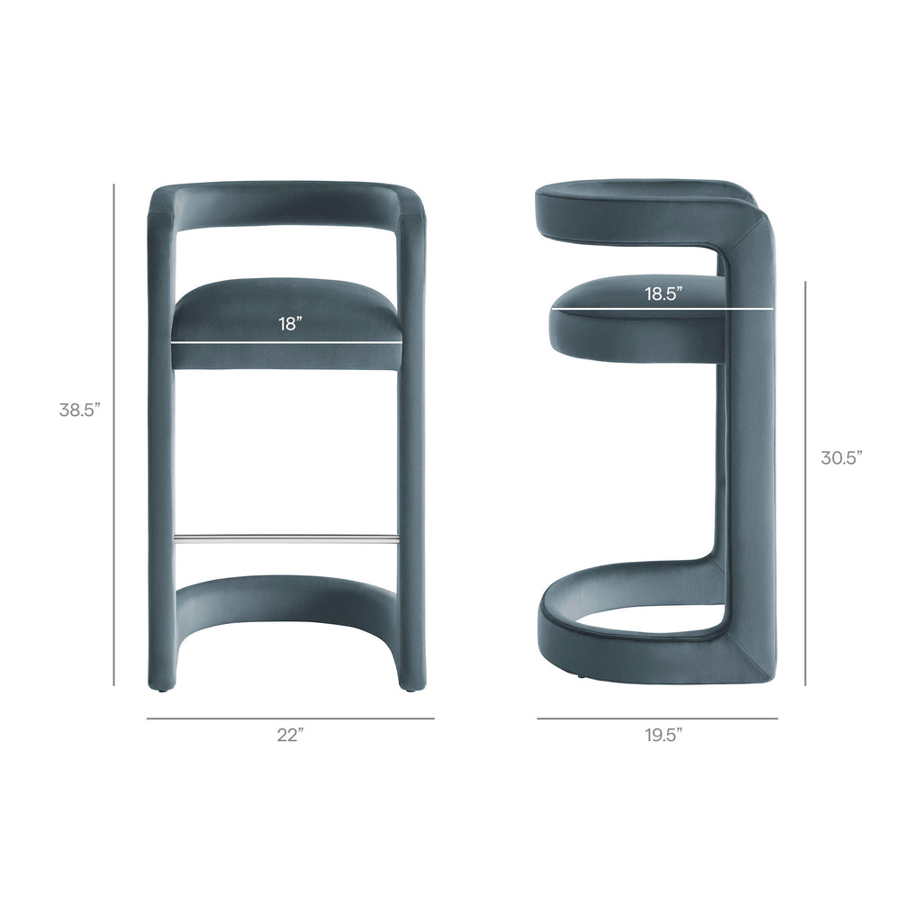 Winslow Performance Velvet Bar Stool Set of 2 - Cadet Blue