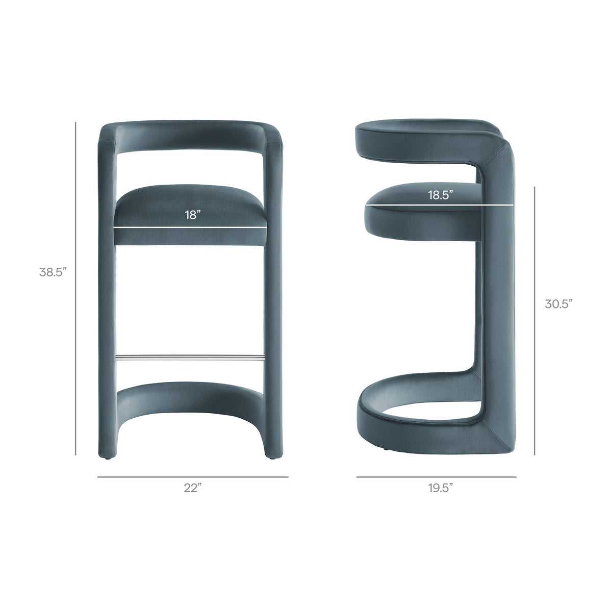 Winslow Performance Velvet Bar Stool Set of 2 - Cadet Blue