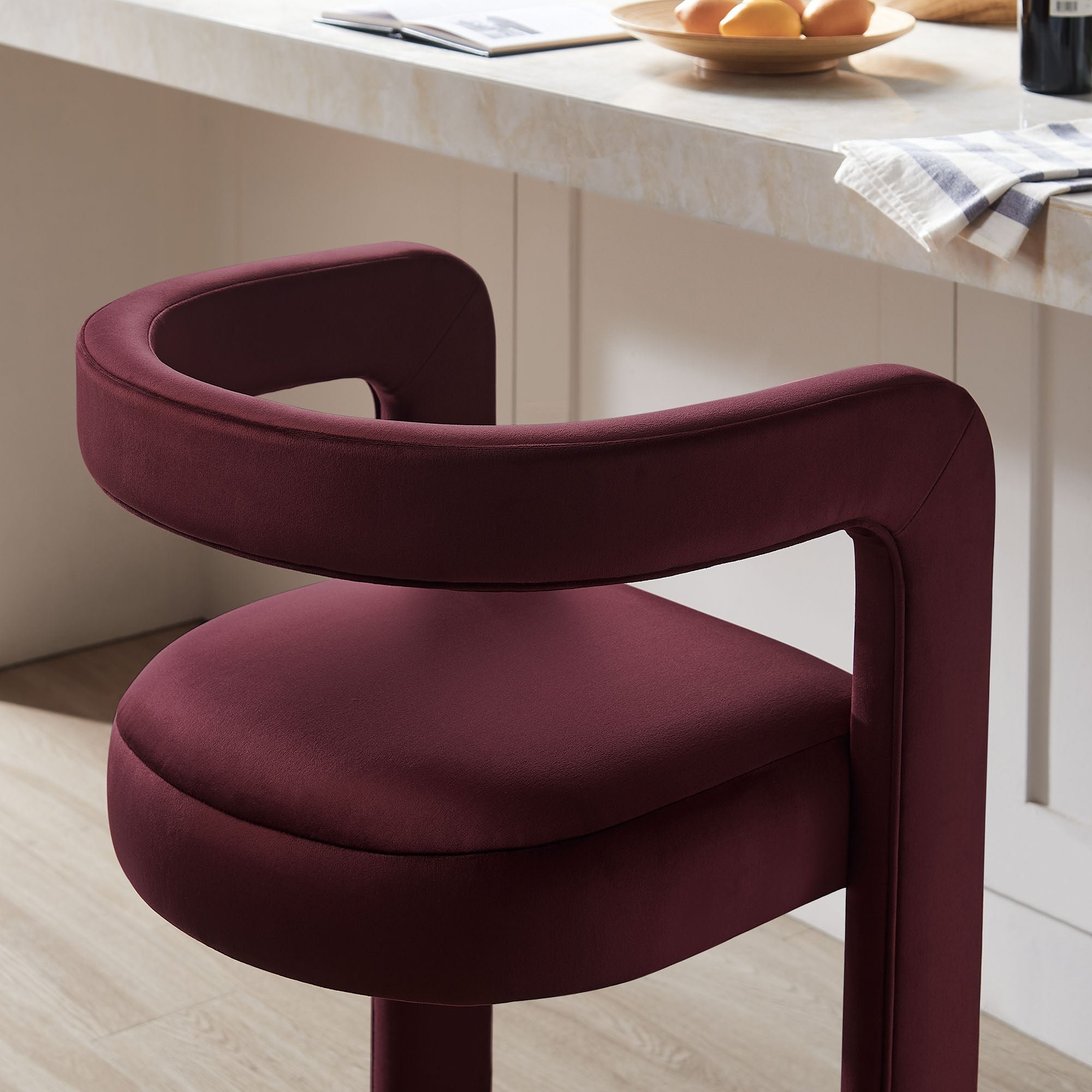 Winslow Performance Velvet Bar Stool Set of 2 - Mulberry