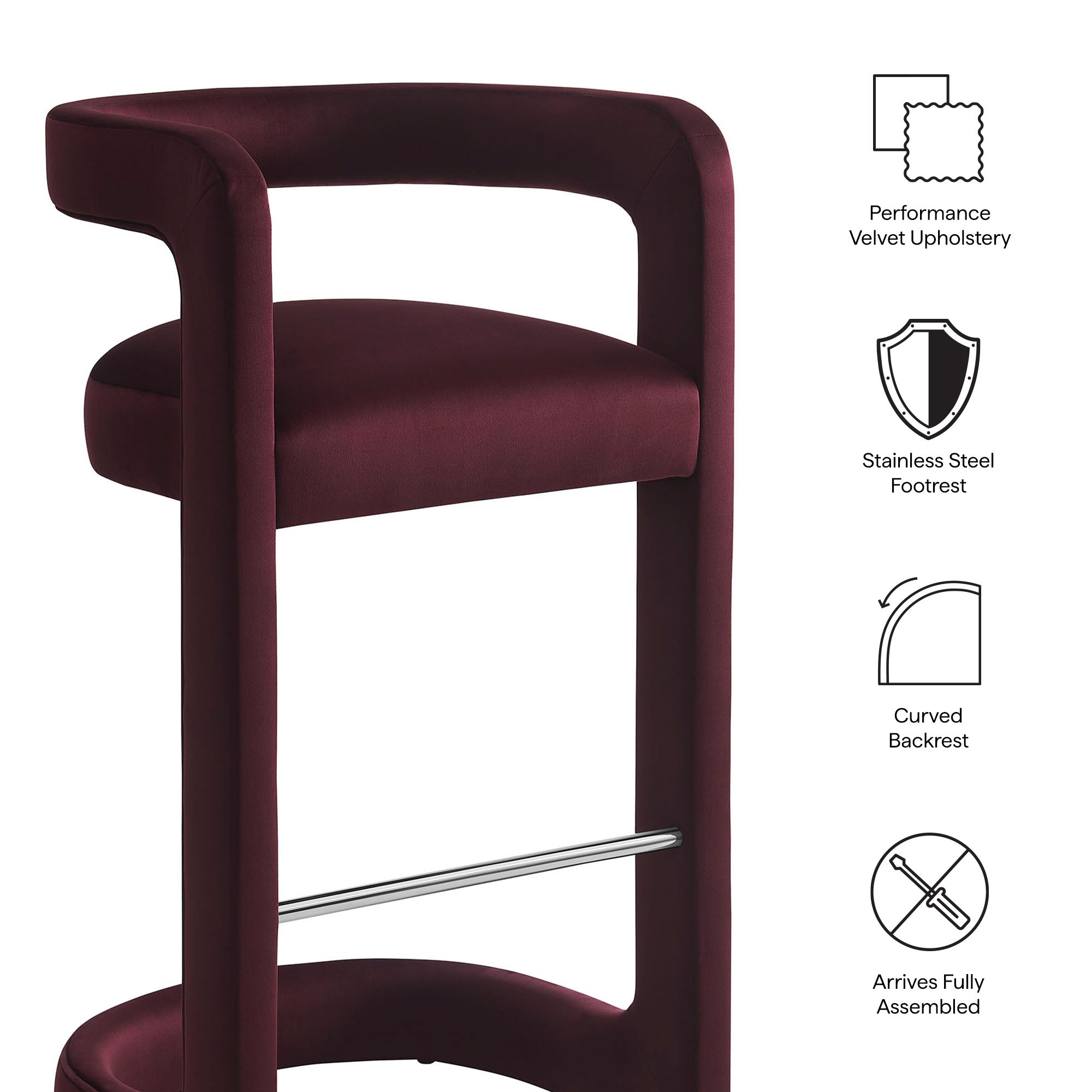 Winslow Performance Velvet Bar Stool Set of 2 - Mulberry