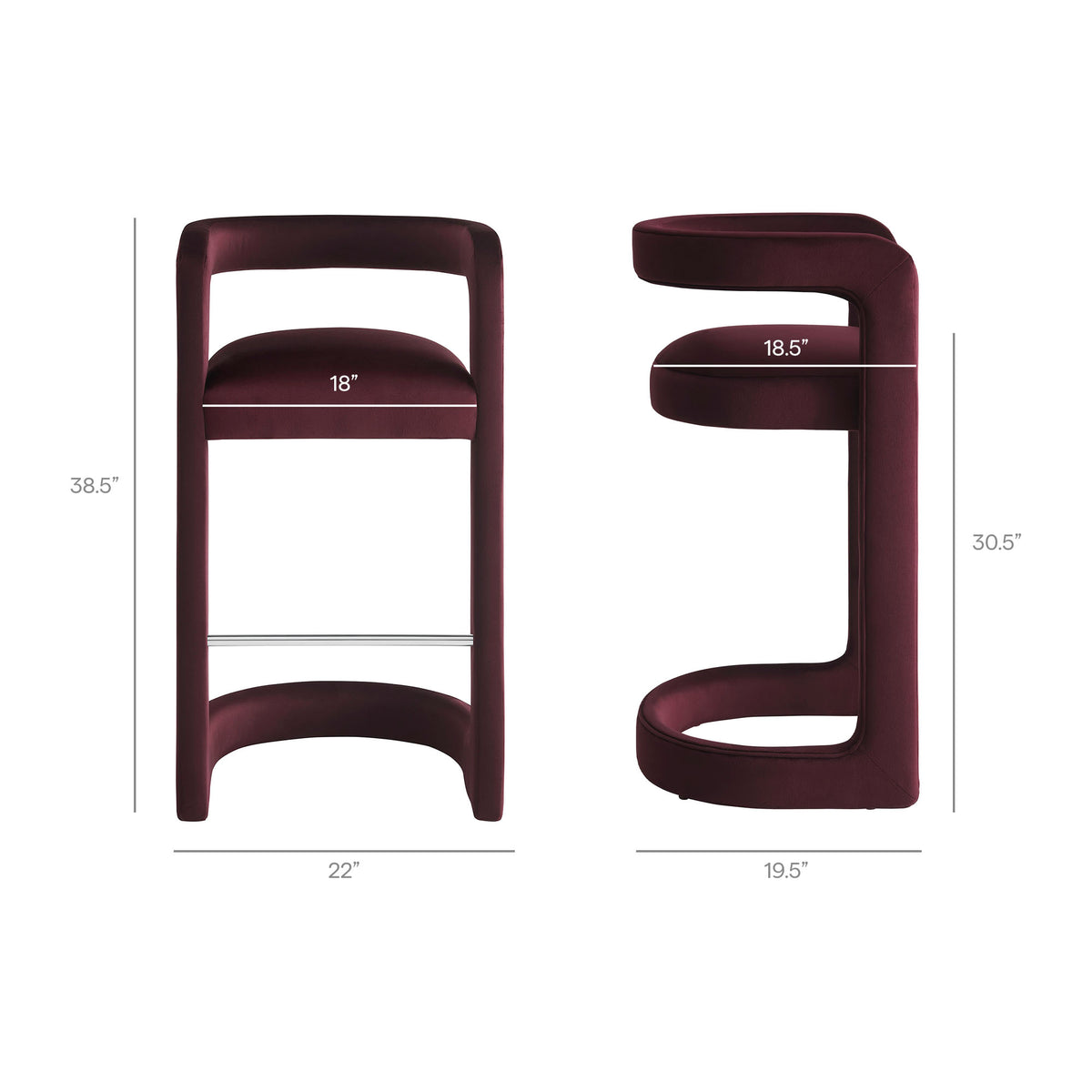 Winslow Performance Velvet Bar Stool Set of 2 - Mulberry