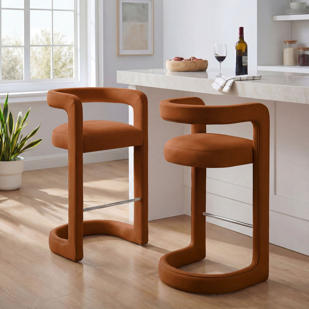 Winslow Performance Velvet Bar Stool Set of 2 - Rust
