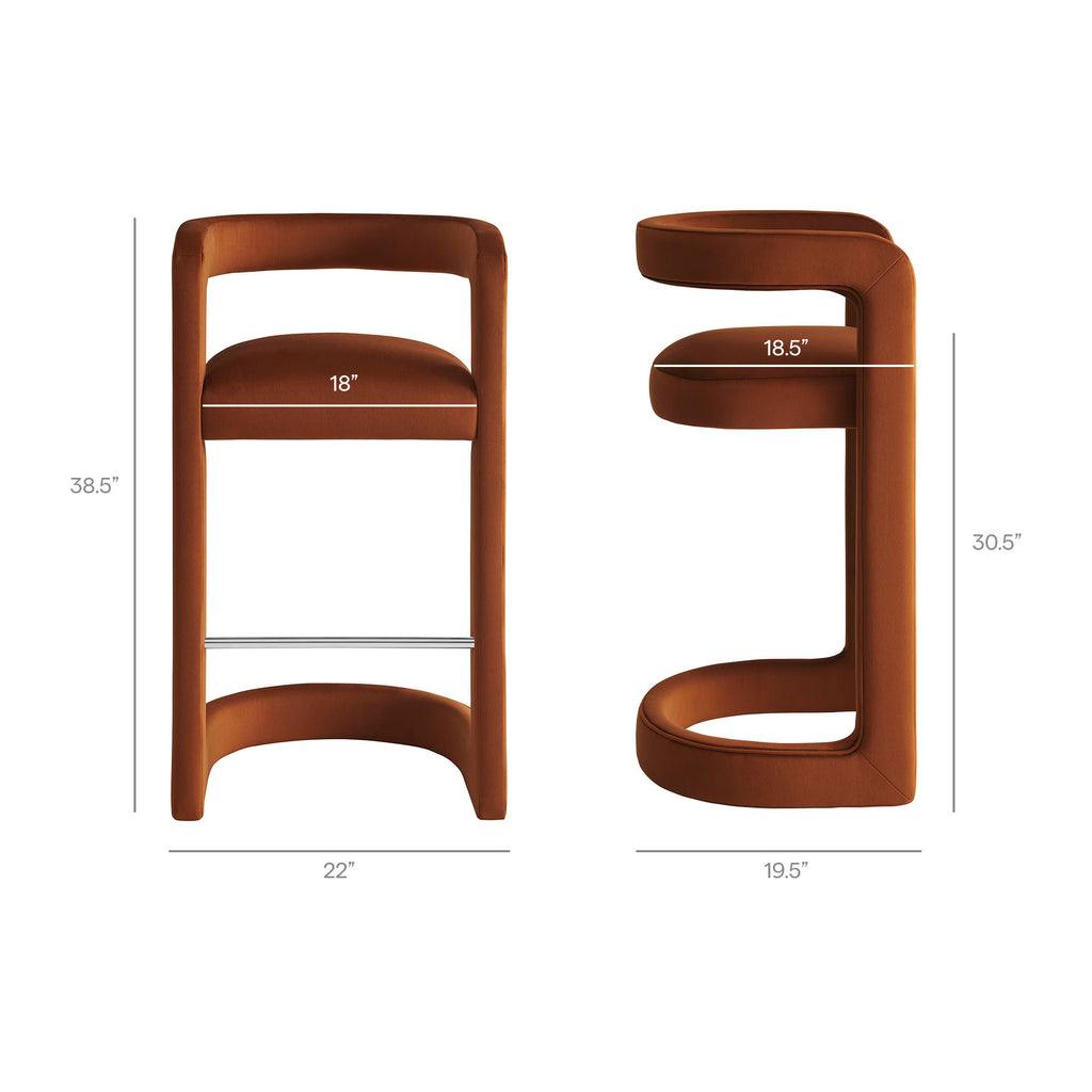 Winslow Performance Velvet Bar Stool Set of 2 - Rust