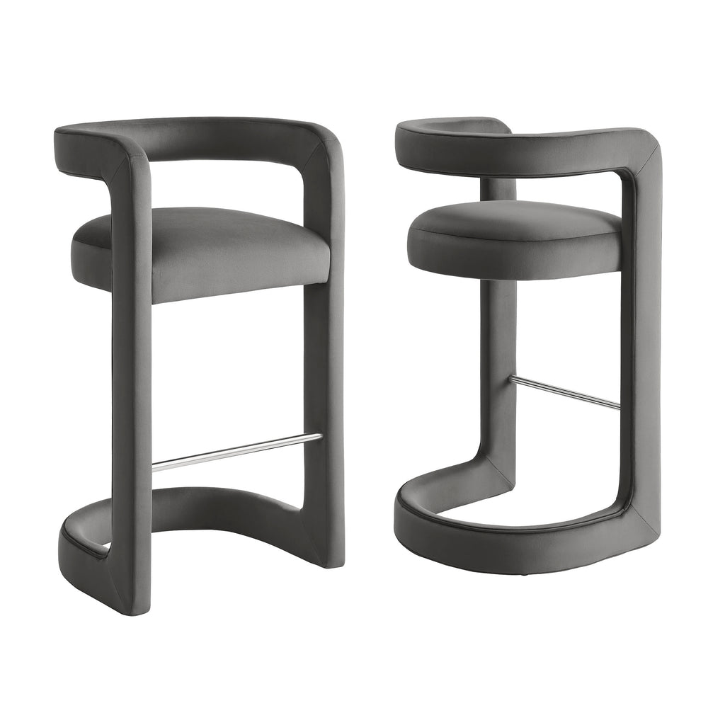 Winslow Performance Velvet Bar Stool Set of 2 - Storm Gray