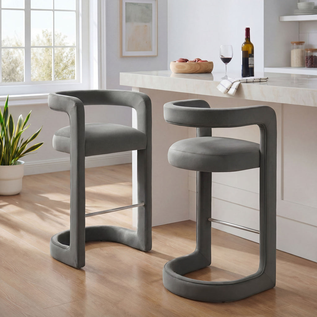 Winslow Performance Velvet Bar Stool Set of 2 - Storm Gray