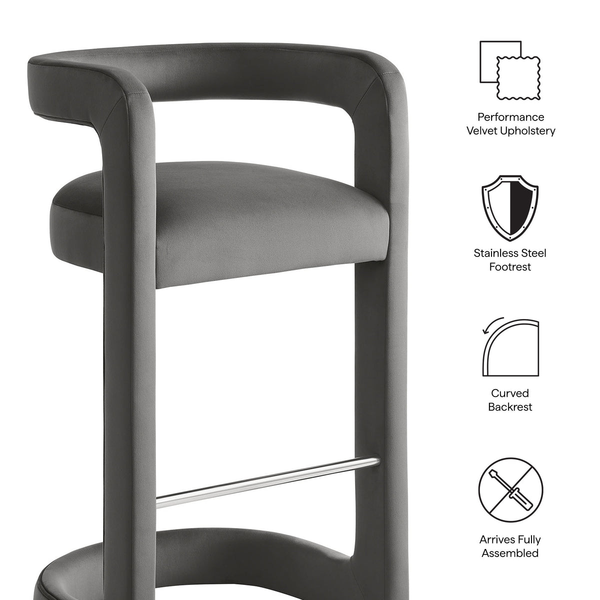 Winslow Performance Velvet Bar Stool Set of 2 - Storm Gray