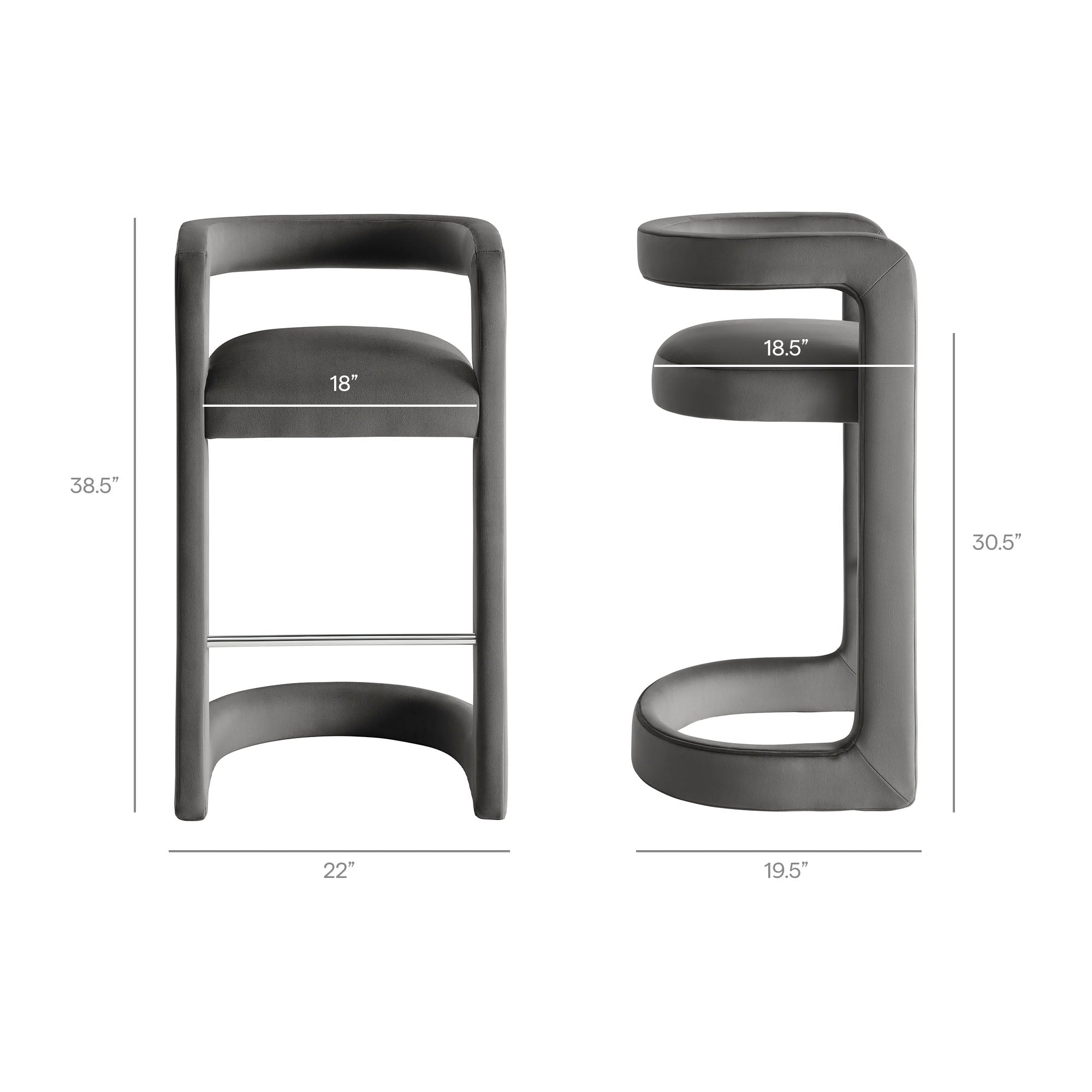 Winslow Performance Velvet Bar Stool Set of 2 - Storm Gray