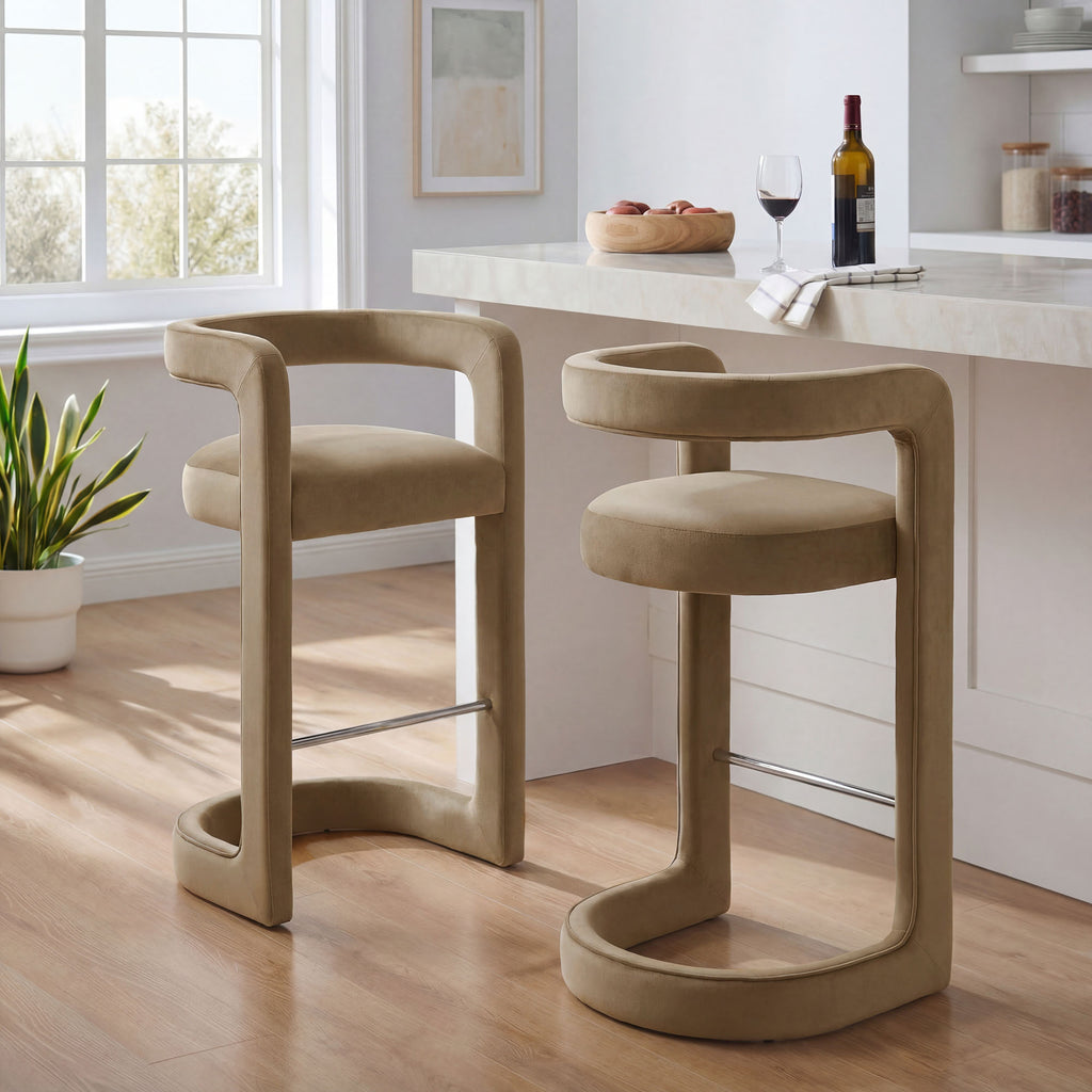 Winslow Performance Velvet Bar Stool Set of 2 - Taupe