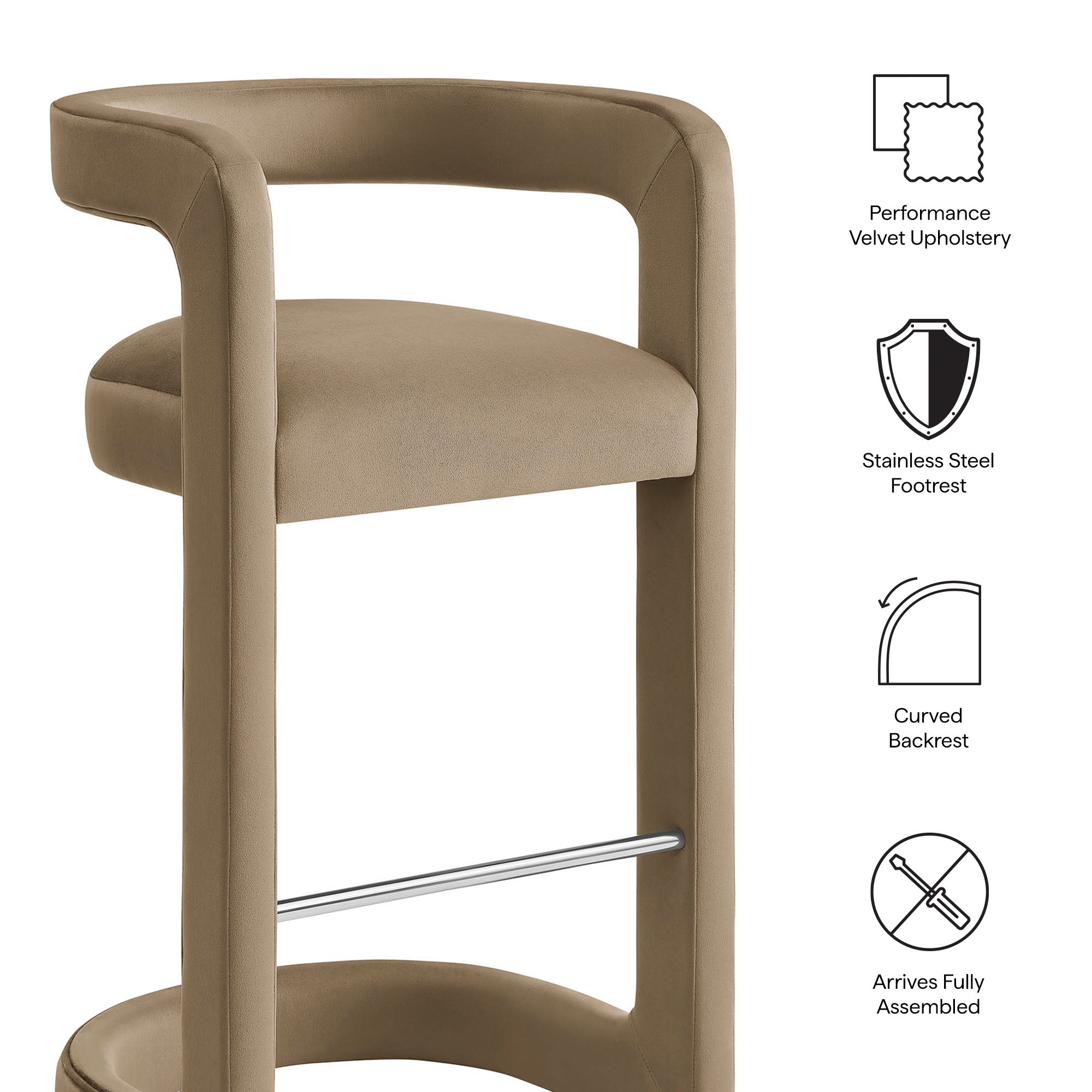 Winslow Performance Velvet Bar Stool Set of 2 - Taupe