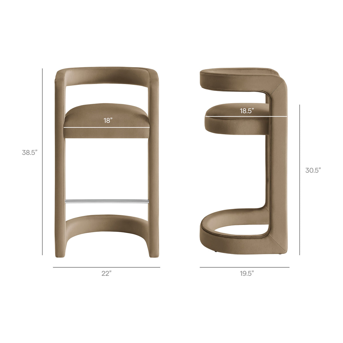 Winslow Performance Velvet Bar Stool Set of 2 - Taupe