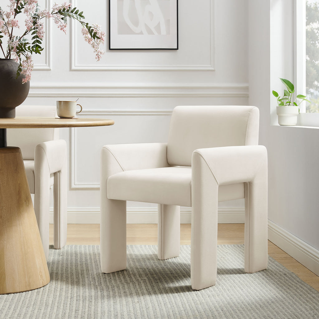 Daven Stain-Resistant Performance Velvet Dining Armchair - Alabaster