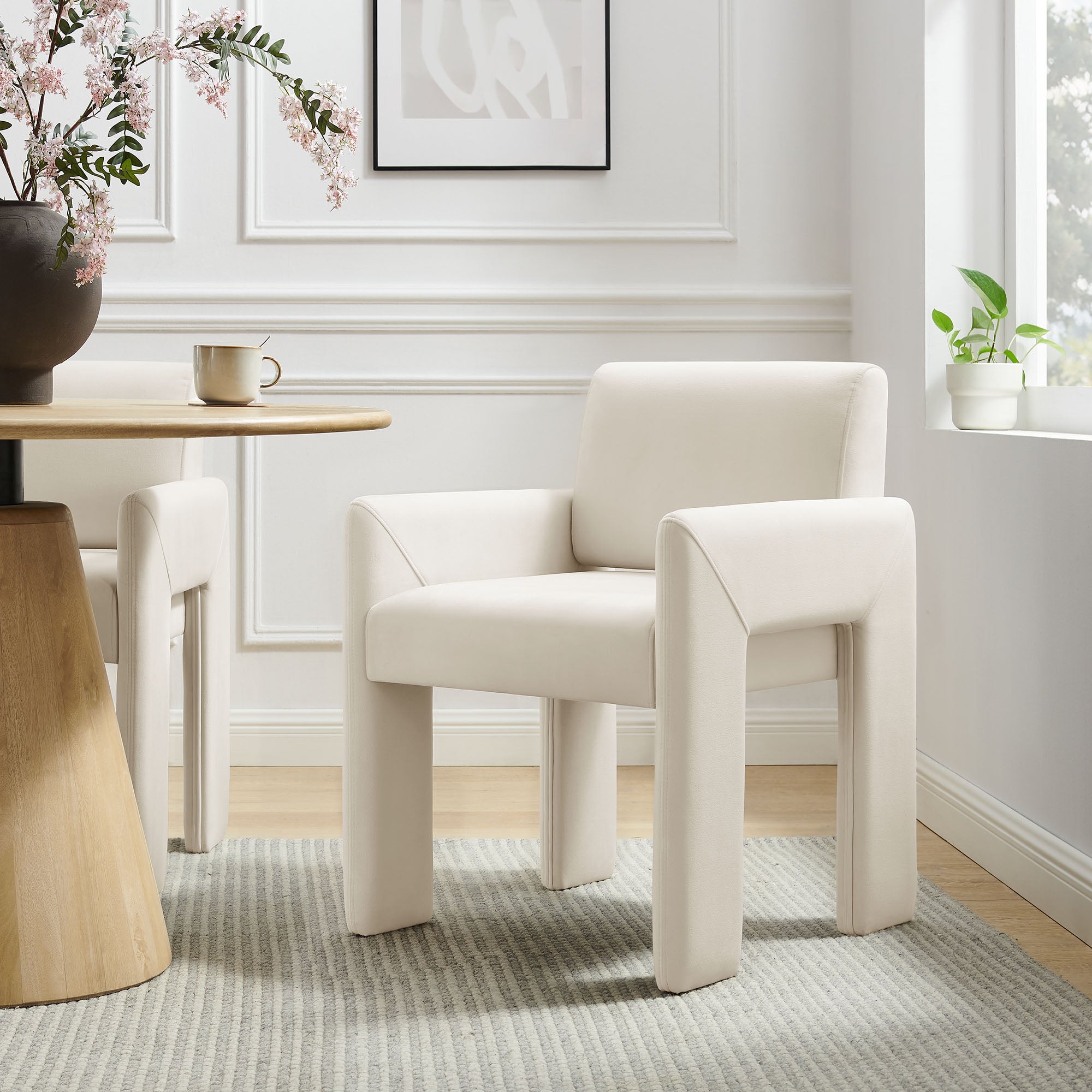 Daven Stain-Resistant Performance Velvet Dining Armchair - Alabaster