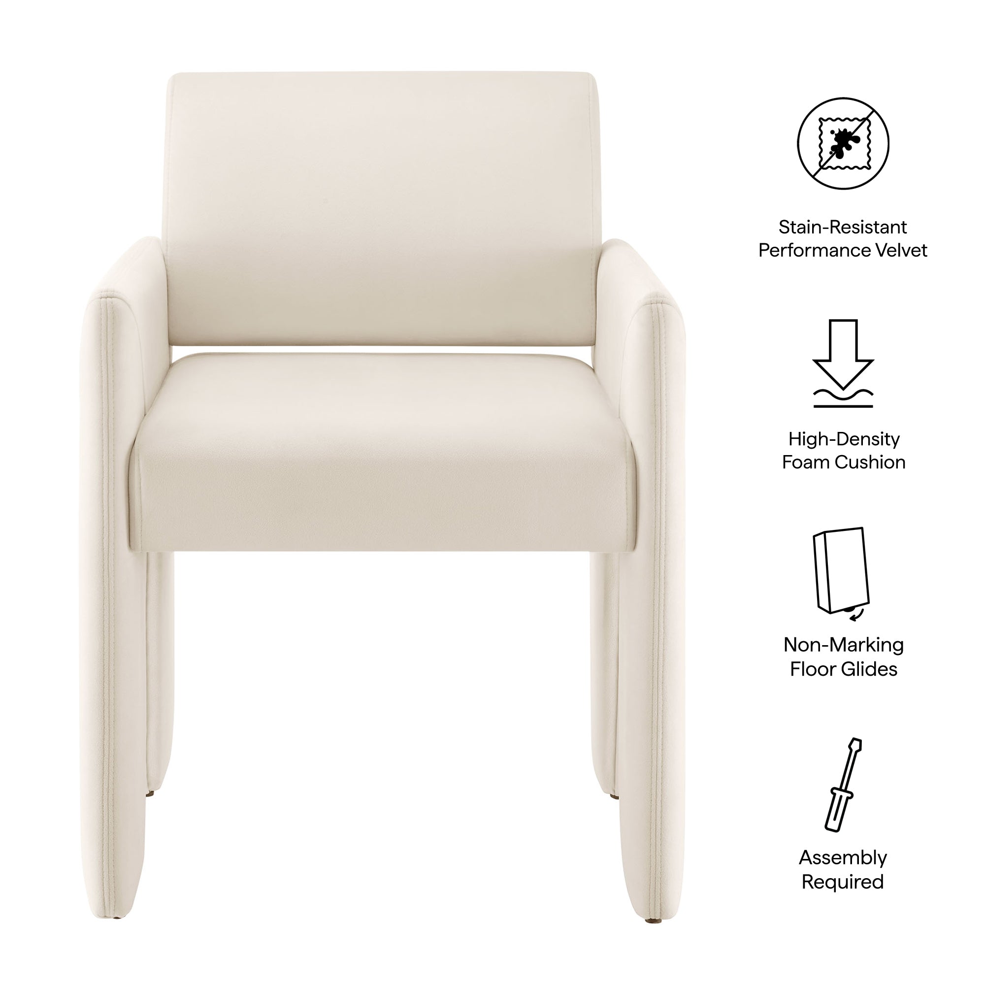 Daven Stain-Resistant Performance Velvet Dining Armchair - Alabaster