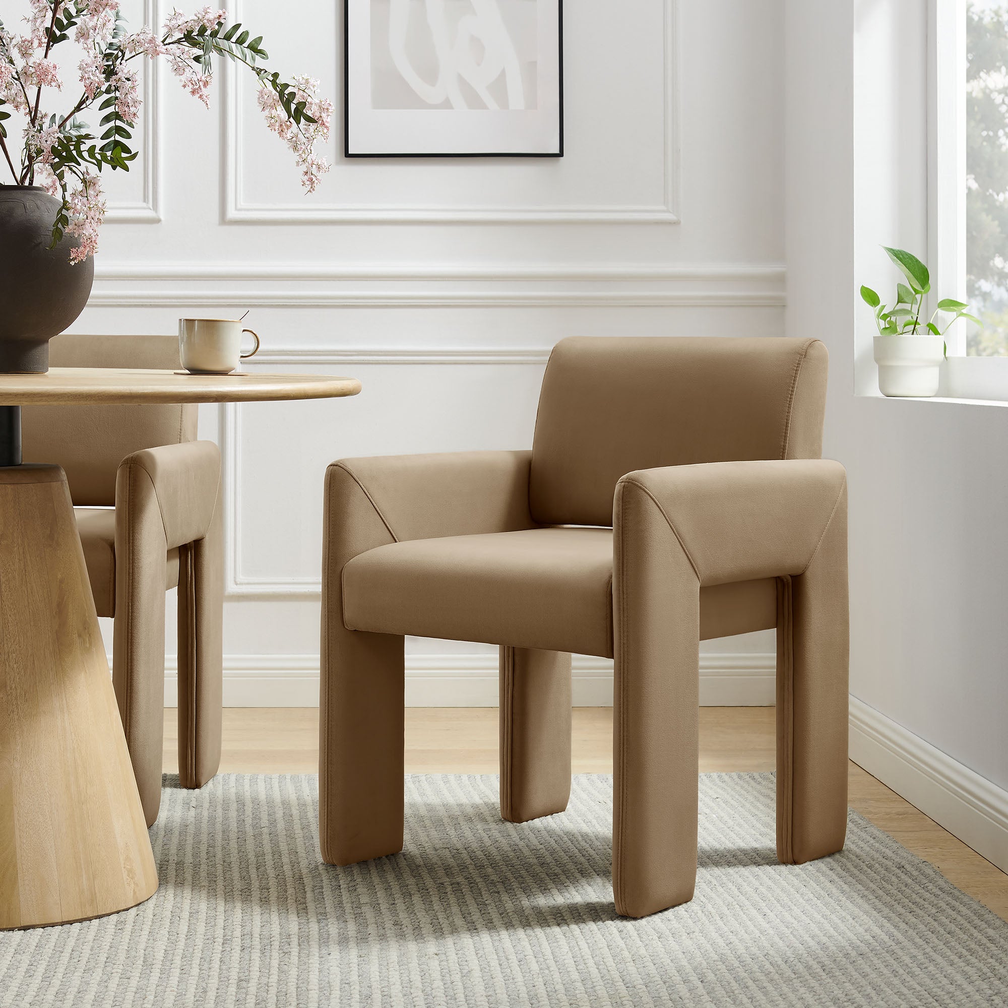 Daven Stain-Resistant Performance Velvet Dining Armchair - Taupe