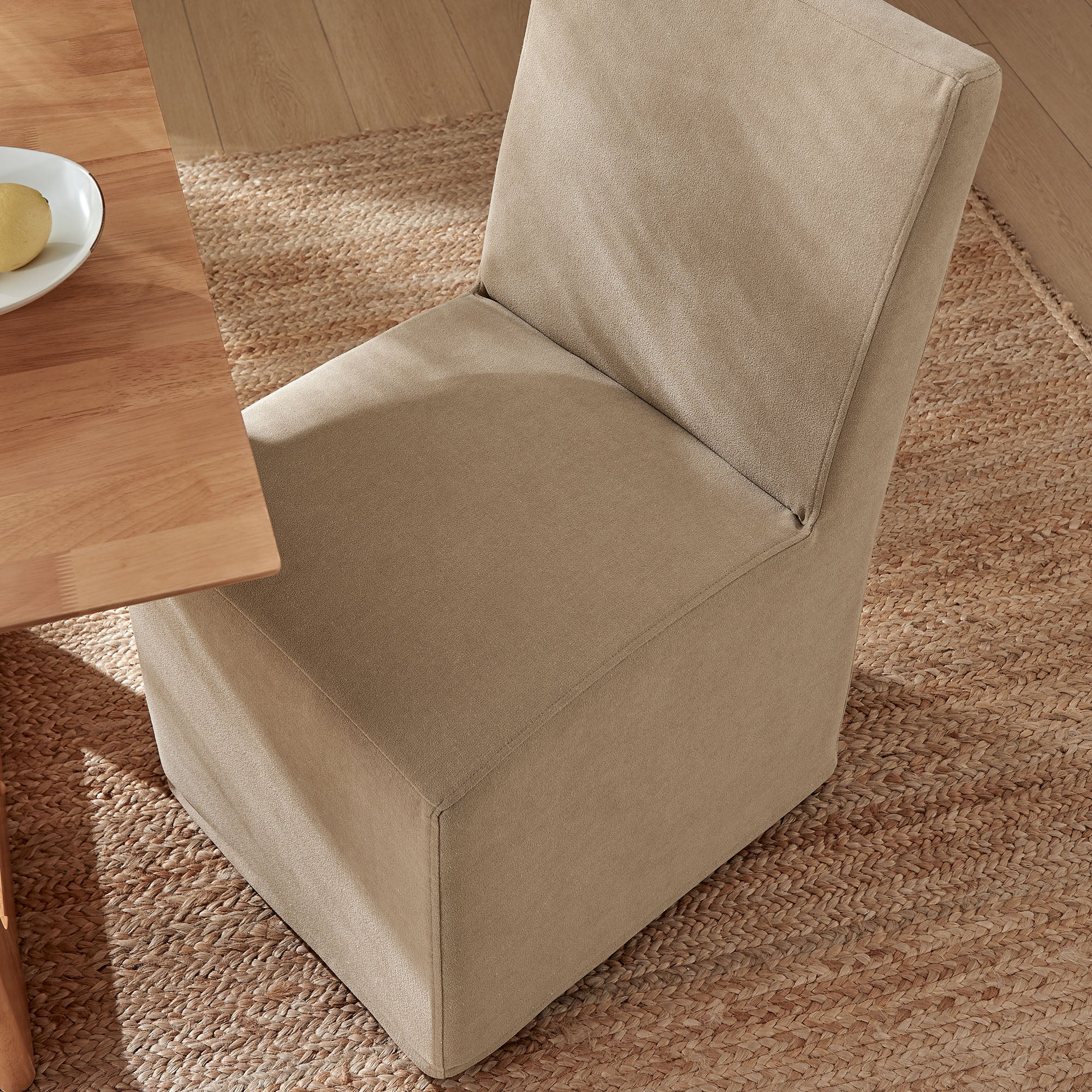 Tessera Upholstered Linen-Blend Slipcovered Dining Chair - Almond