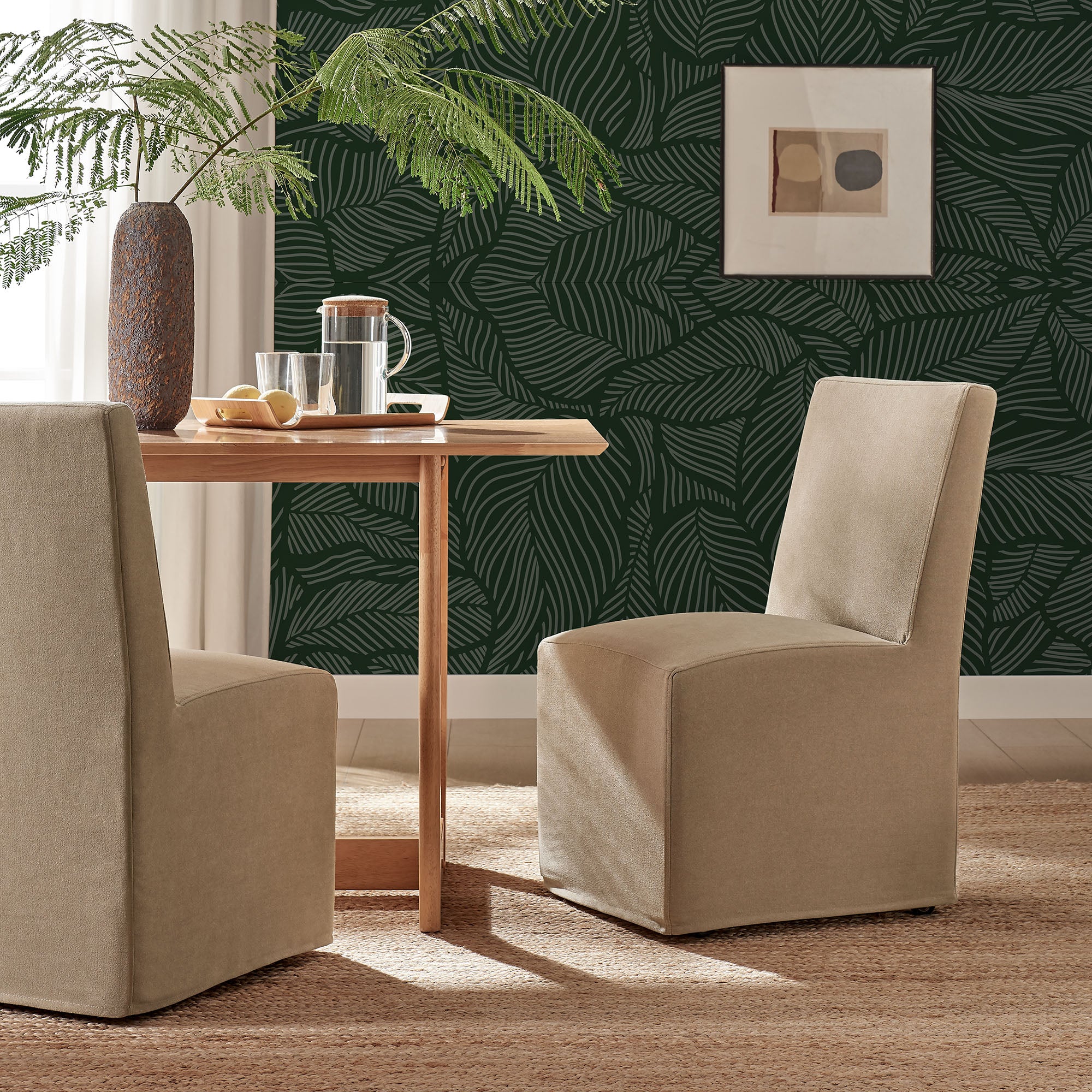 Tessera Upholstered Linen-Blend Slipcovered Dining Chair - Almond