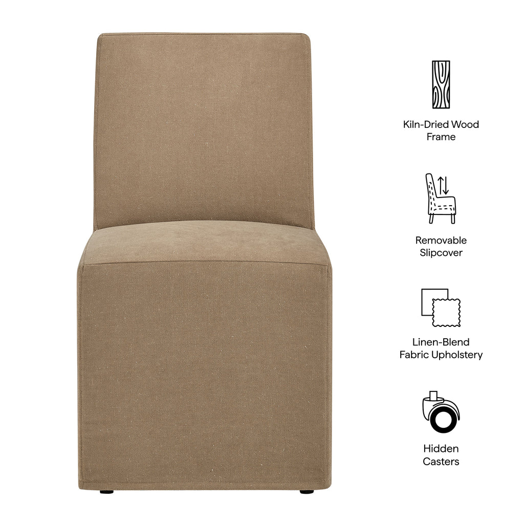 Tessera Upholstered Linen-Blend Slipcovered Dining Chair - Almond
