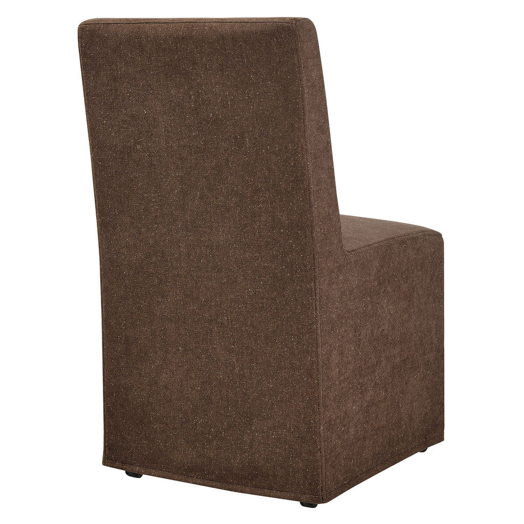 Tessera Upholstered Linen-Blend Slipcovered Dining Chair - Cocoa